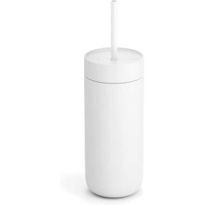 imageFellow 16 oz Carter Cold Travel Mug for Water Iced Tea Coffee Smoothies Iced Coffee ampamp more  Stainless Steel VacuumInsulated Iced Coffee tumbler with Spill Resistant lid and straw  Sand DuneMatte White