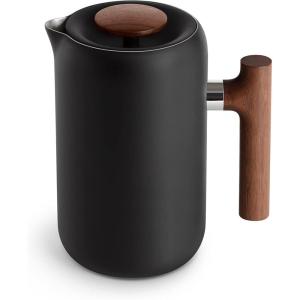 imageFellow Clara Insulated Coffee Maker with Enhanced Filtration System  Portable French Press Stainless Steel  24 oz Carafe  Matte BlackMatte Black with Walnut Accents