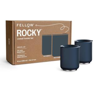 imageFellow Rocky Lowball Tumbler Set of 2  Insulated Stainless Steel Cocktail Tumblers with Ceramic Interior and Swivel Pebble Lid  10 oz Stone BlueStone Blue  Pack of 2