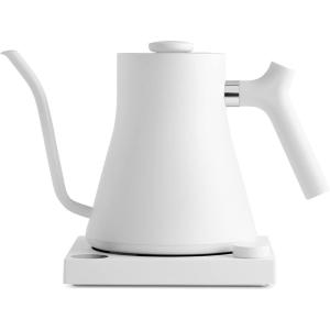 imageFellow Stagg EKG Pro Electric Gooseneck Kettle  PourOver Coffee and Tea Quick Heating Precise Temperature Control Scheduling Builtin Brew Timer Smoke Green with Maple Wood Handle 09 LiterMatte White