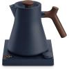 imageFellow Corvo EKG Electric Tea Kettle  Electric Pour Over Coffee and Tea Pot  Quick Heating Electric Kettles for Boiling Water  Temperature Control and BuiltIn Brew TimerMatte Black09 LiterStone Blue with Walnut Handle  Lid Pull