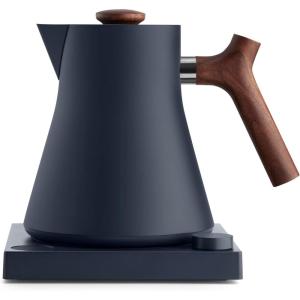 imageFellow Corvo EKG Electric Tea Kettle  Electric Pour Over Coffee and Tea Pot  Quick Heating Electric Kettles for Boiling Water  Temperature Control and BuiltIn Brew TimerMatte Black09 LiterStone Blue with Walnut Handle  Lid Pull
